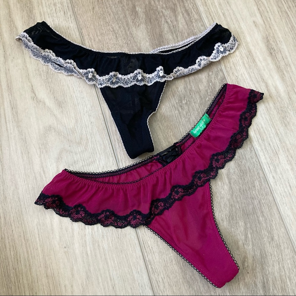Honeydew lace mesh thong set